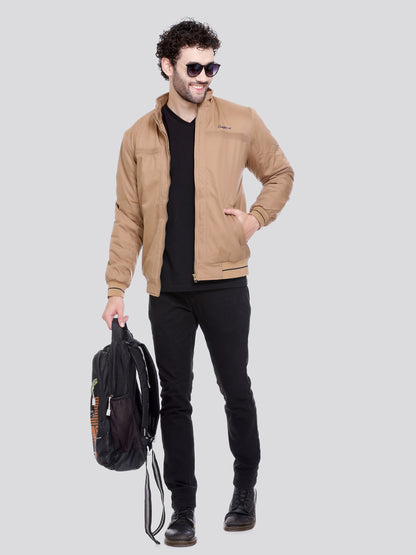 BEIGE Imported Fabric ZIPPER MEN Bomber Jacket Singal Side Full Sleeve