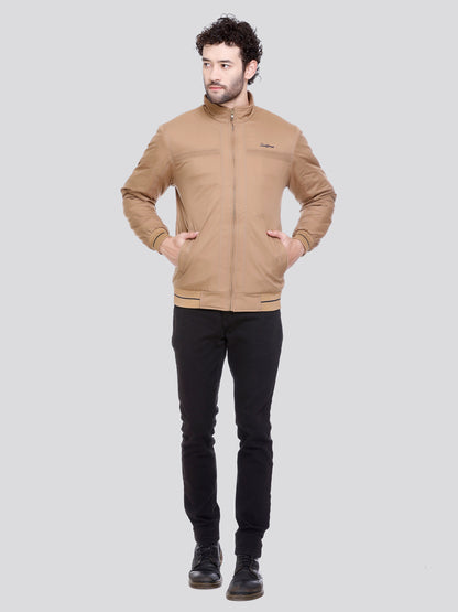 BEIGE Imported Fabric ZIPPER MEN Bomber Jacket Singal Side Full Sleeve