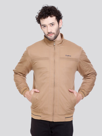 BEIGE Imported Fabric ZIPPER MEN Bomber Jacket Singal Side Full Sleeve