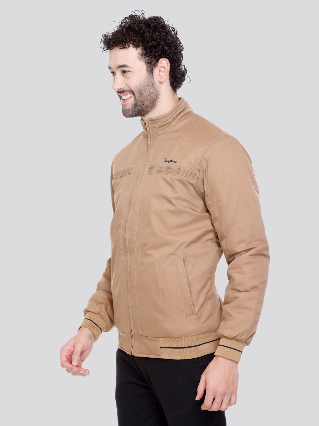 BEIGE Imported Fabric ZIPPER MEN Bomber Jacket Singal Side Full Sleeve