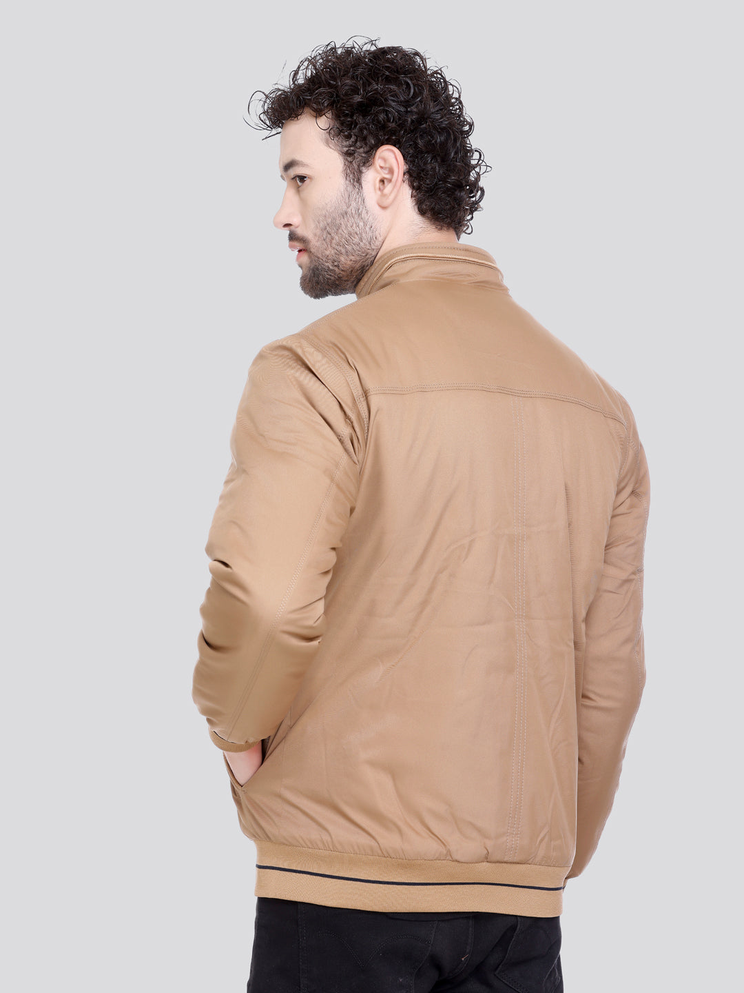 BEIGE Imported Fabric ZIPPER MEN Bomber Jacket Singal Side Full Sleeve