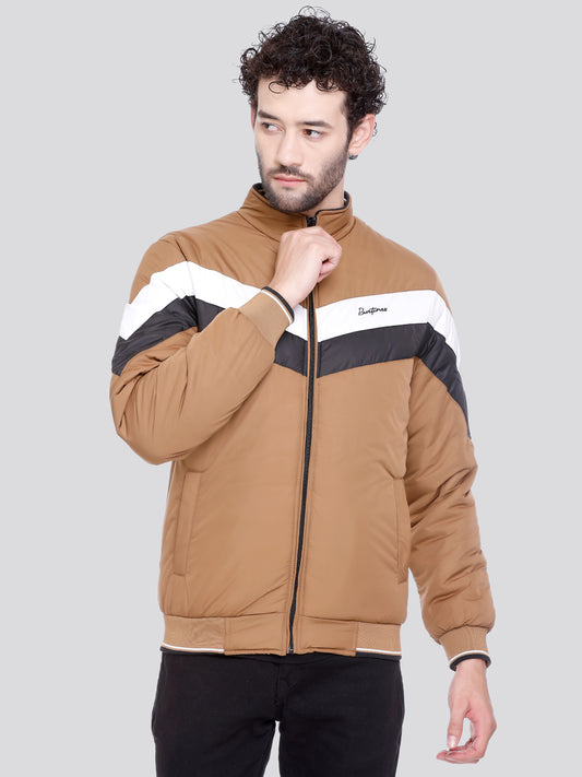 TAN POLYESTER ZIPPER MEN Bomber Jacket Reversible Full Sleeve