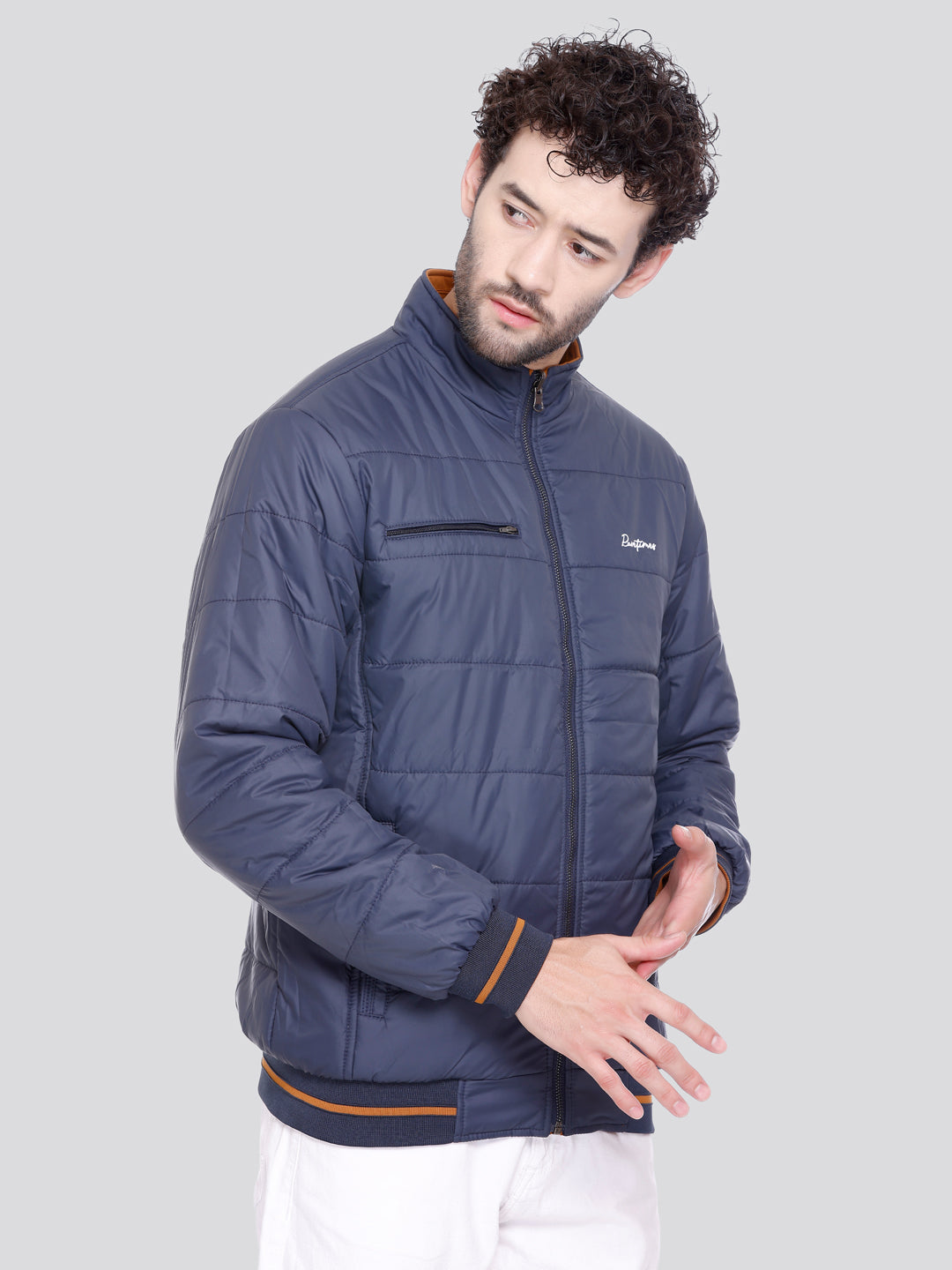 NAVY Imported Fabric ZIPPER MEN Bomber Jacket Reversible Full Sleeve