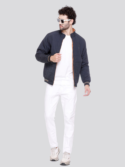 NAVY Imported Fabric ZIPPER MEN Bomber Jacket Reversible Full Sleeve