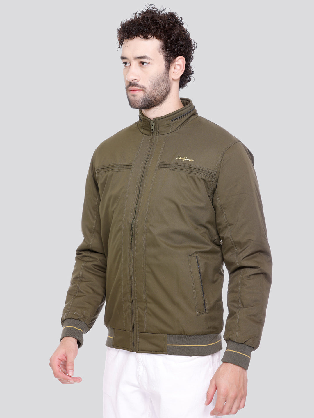 OLIVE Imported Fabric ZIPPER MEN Bomber Jacket Singal Side Full Sleeve