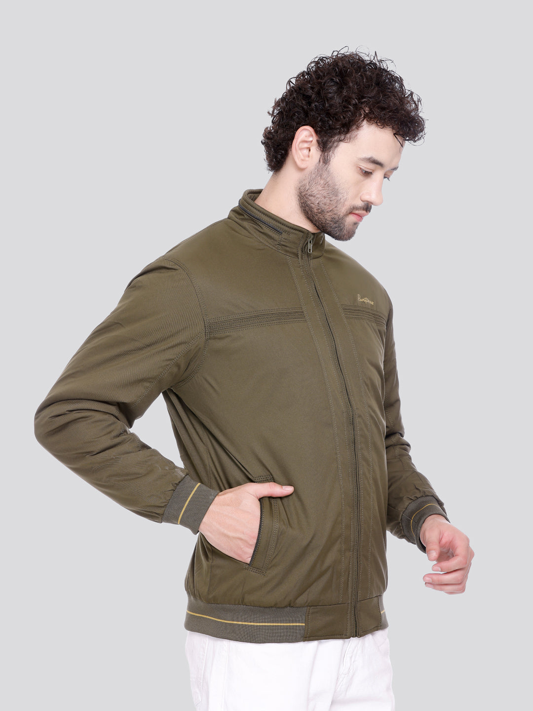 OLIVE Imported Fabric ZIPPER MEN Bomber Jacket Singal Side Full Sleeve