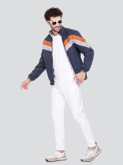 NAVY POLYESTER ZIPPER MEN Bomber Jacket Reversible Full Sleeve