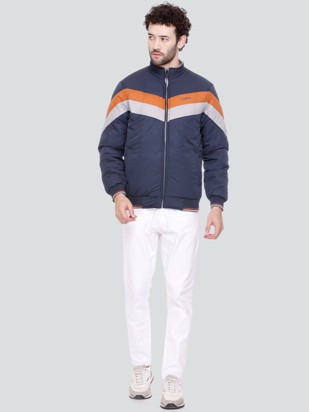 NAVY POLYESTER ZIPPER MEN Bomber Jacket Reversible Full Sleeve