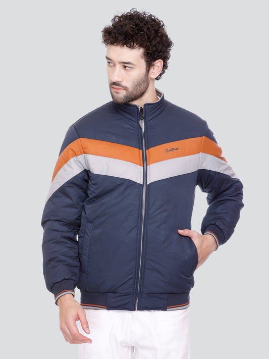 NAVY POLYESTER ZIPPER MEN Bomber Jacket Reversible Full Sleeve