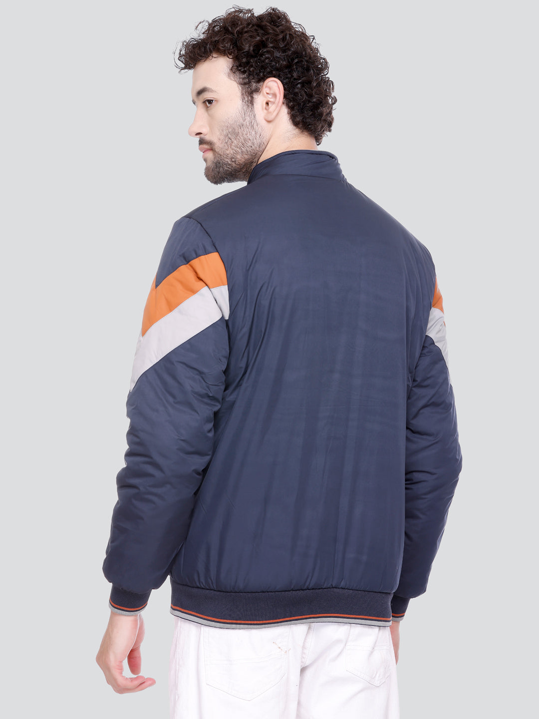NAVY POLYESTER ZIPPER MEN Bomber Jacket Reversible Full Sleeve