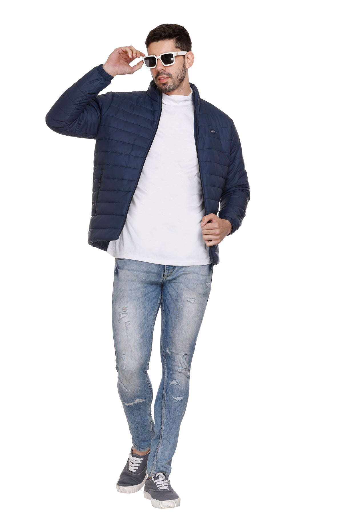 NAVY NYLON ZIPPER MEN Puffer Jacket Singal Side Full Sleeve