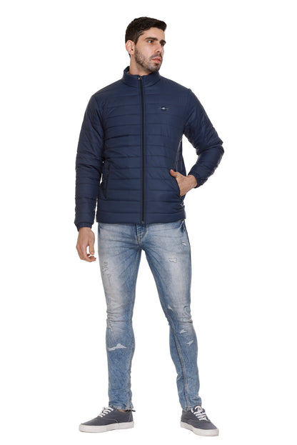 NAVY NYLON ZIPPER MEN Puffer Jacket Singal Side Full Sleeve
