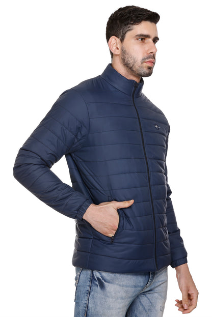 NAVY NYLON ZIPPER MEN Puffer Jacket Singal Side Full Sleeve