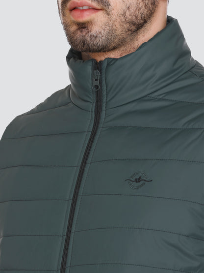 Men Winter Sleeveless Puffer Zipper Jacket Bottle Green