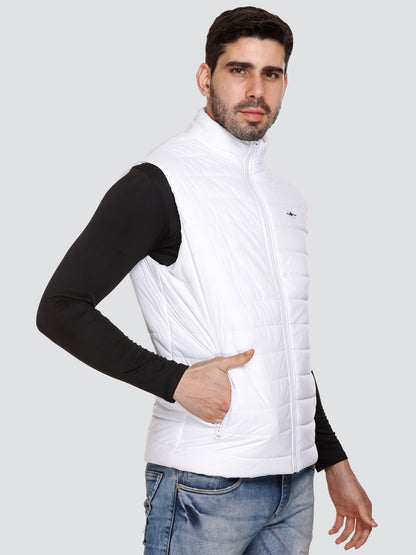 Men Winter Sleeveless Puffer Zipper Jacket White