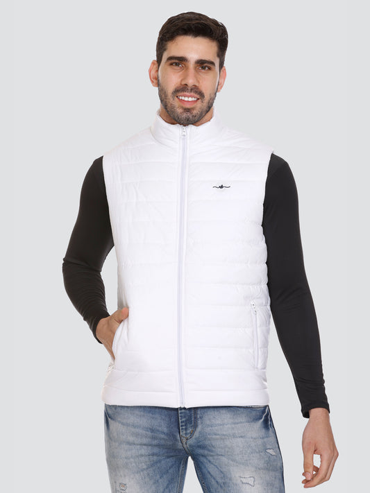 Men Winter Sleeveless Puffer Zipper Jacket White