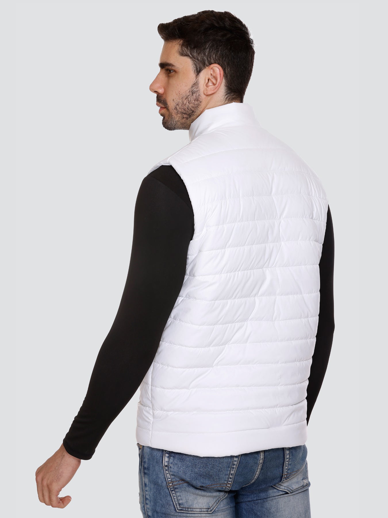 Men Winter Sleeveless Puffer Zipper Jacket White