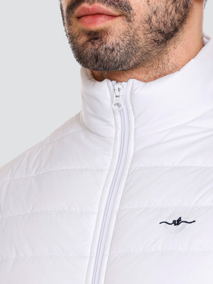 Men Winter Sleeveless Puffer Zipper Jacket White