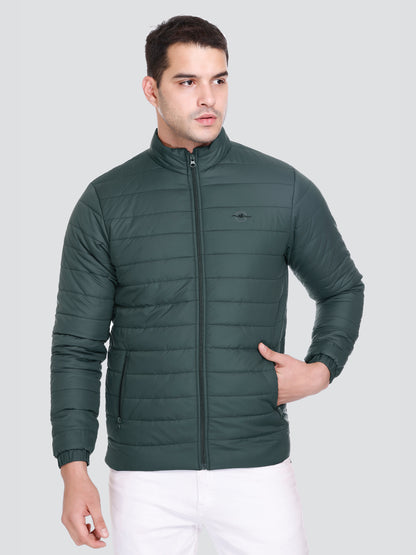 BOTTLE GREEN NYLON ZIPPER MEN Puffer Jacket Singal Side Full Sleeve
