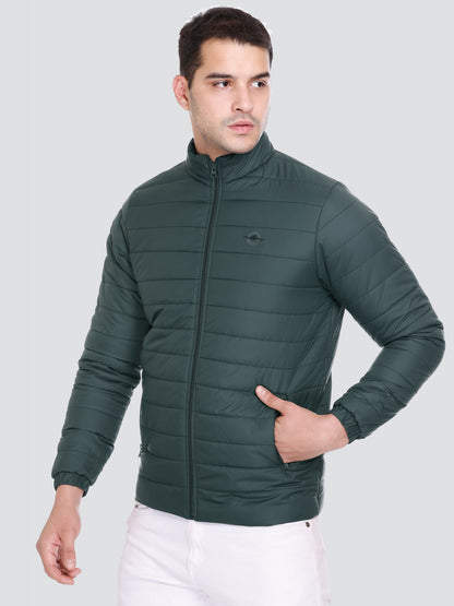 BOTTLE GREEN NYLON ZIPPER MEN Puffer Jacket Singal Side Full Sleeve