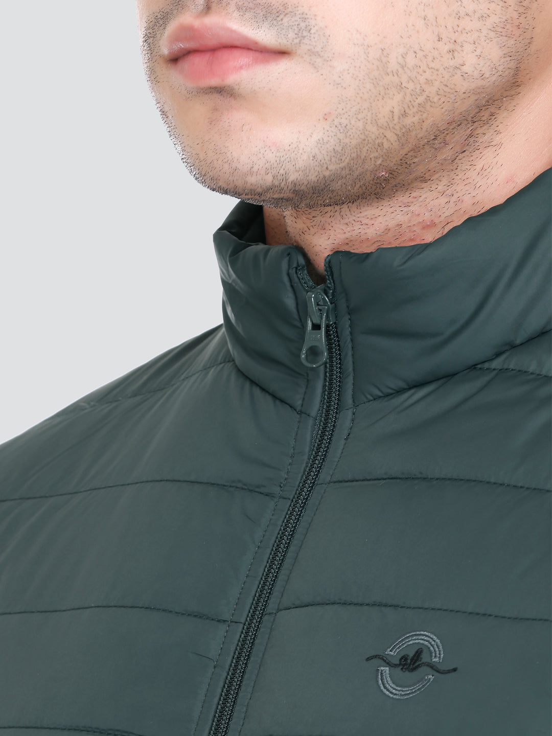 BOTTLE GREEN NYLON ZIPPER MEN Puffer Jacket Singal Side Full Sleeve