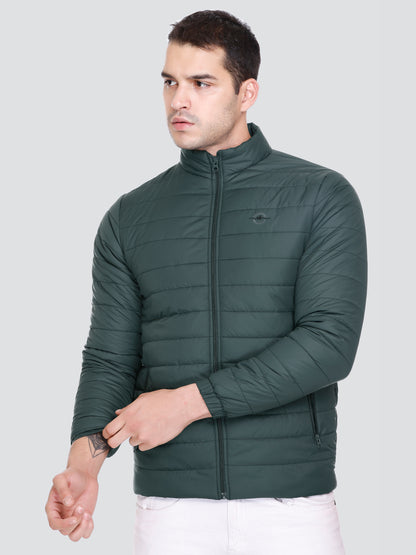 BOTTLE GREEN NYLON ZIPPER MEN Puffer Jacket Singal Side Full Sleeve