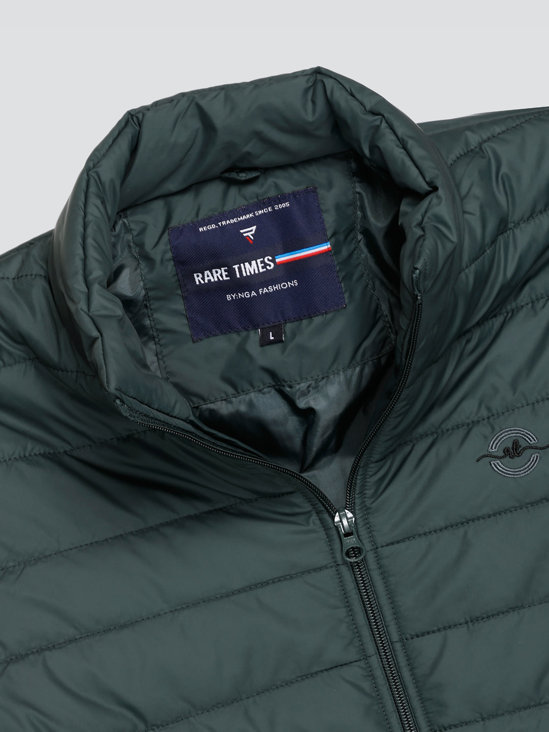 BOTTLE GREEN NYLON ZIPPER MEN Puffer Jacket Singal Side Full Sleeve