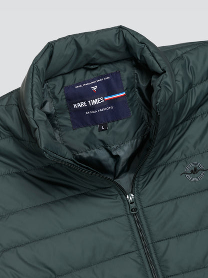 BOTTLE GREEN NYLON ZIPPER MEN Puffer Jacket Singal Side Full Sleeve
