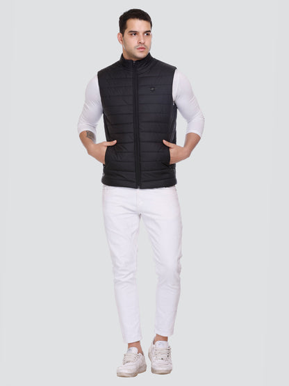 Men Winter Sleeveless Puffer Zipper Jacket Black