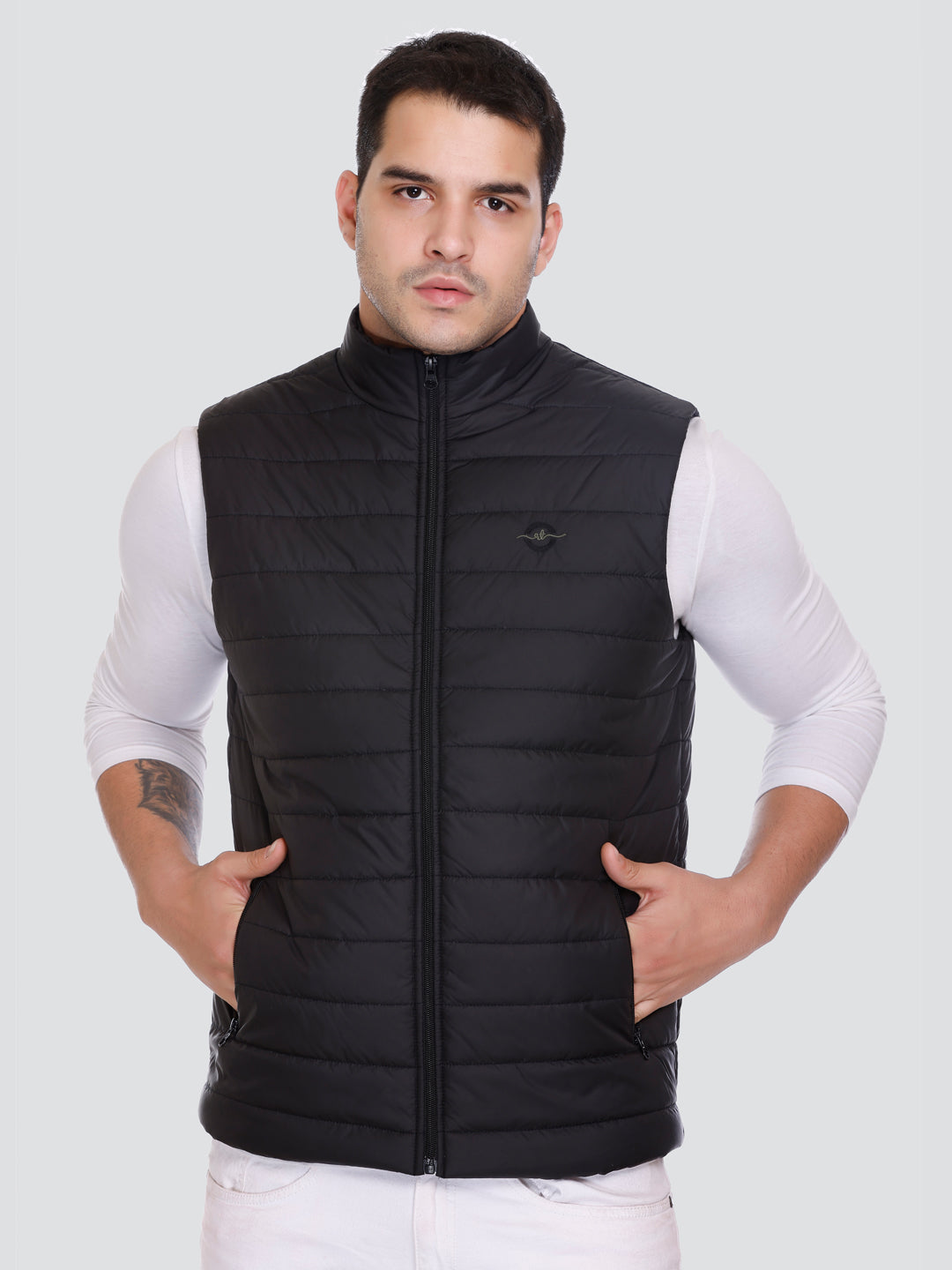 Men Winter Sleeveless Puffer Zipper Jacket Black