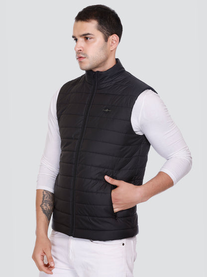 Men Winter Sleeveless Puffer Zipper Jacket Black