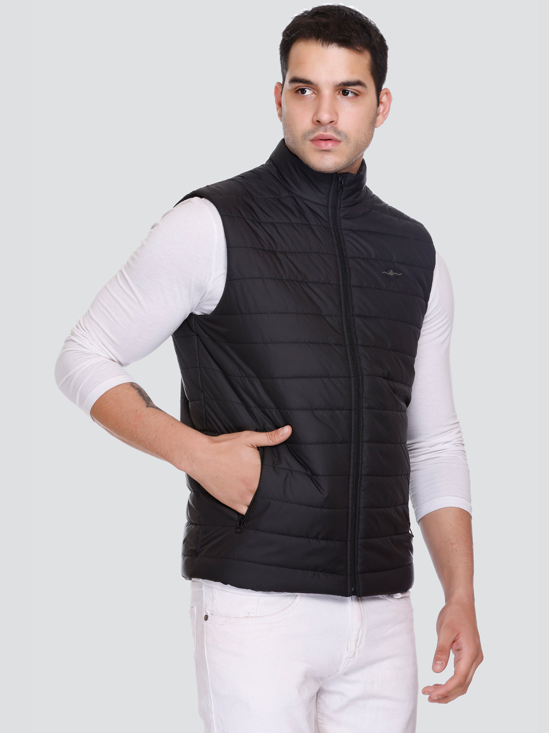 Men Winter Sleeveless Puffer Zipper Jacket Black