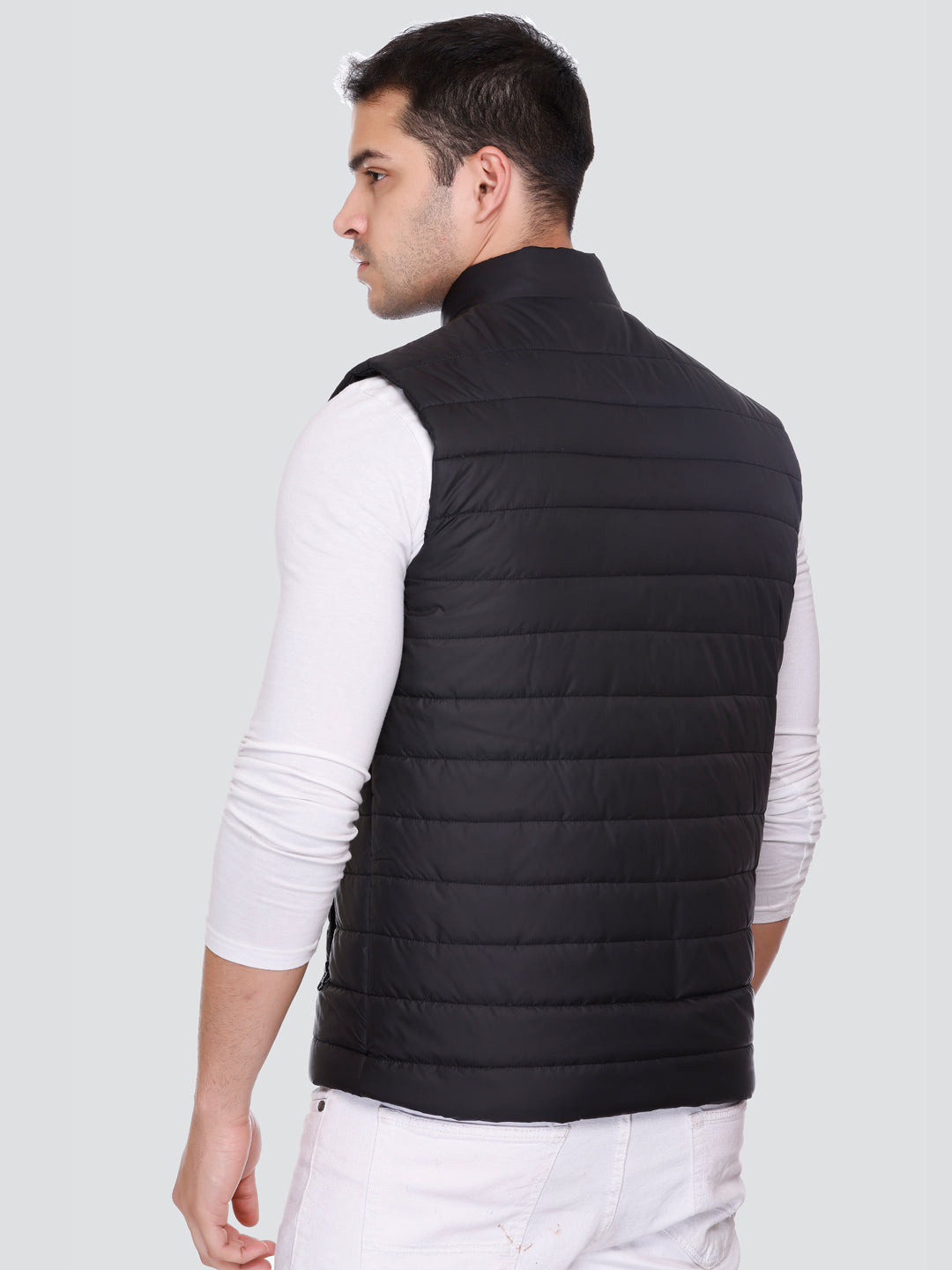 Men Winter Sleeveless Puffer Zipper Jacket Black