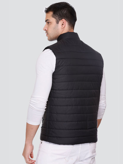 Men Winter Sleeveless Puffer Zipper Jacket Black